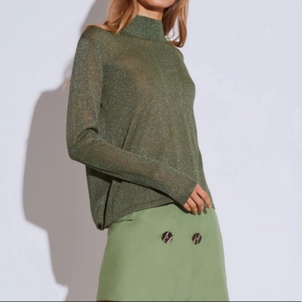 C/MEO Collective BOUNDARY KNIT TOP green metallic backless top (Small)